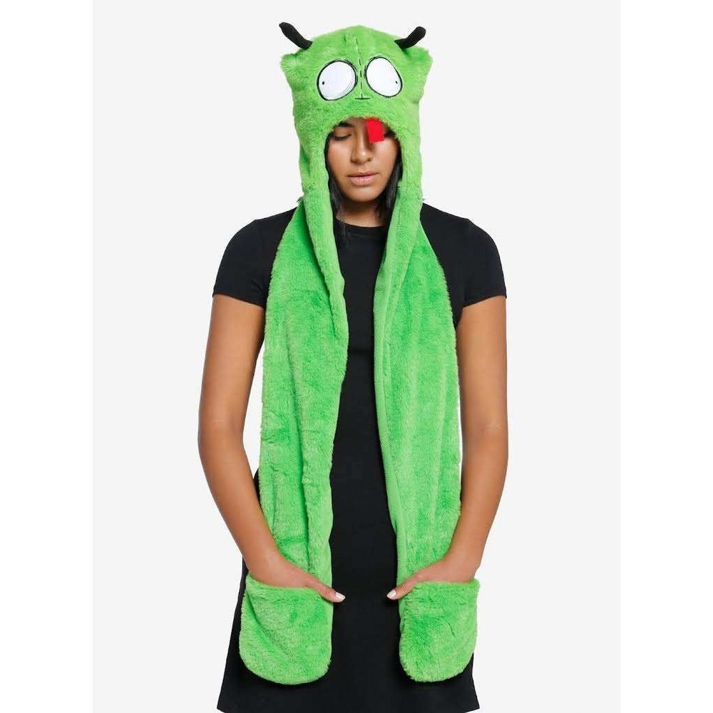 Nickelodeon Invader Zim Gir Plush Hooded Scarf with Mittens Green Taco Detail